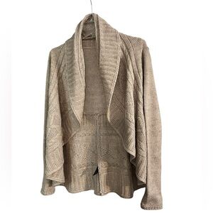 Colour Works Beige Sz S Draped Open Knit Cardigan Wool Blend Cozy Boho Chunky